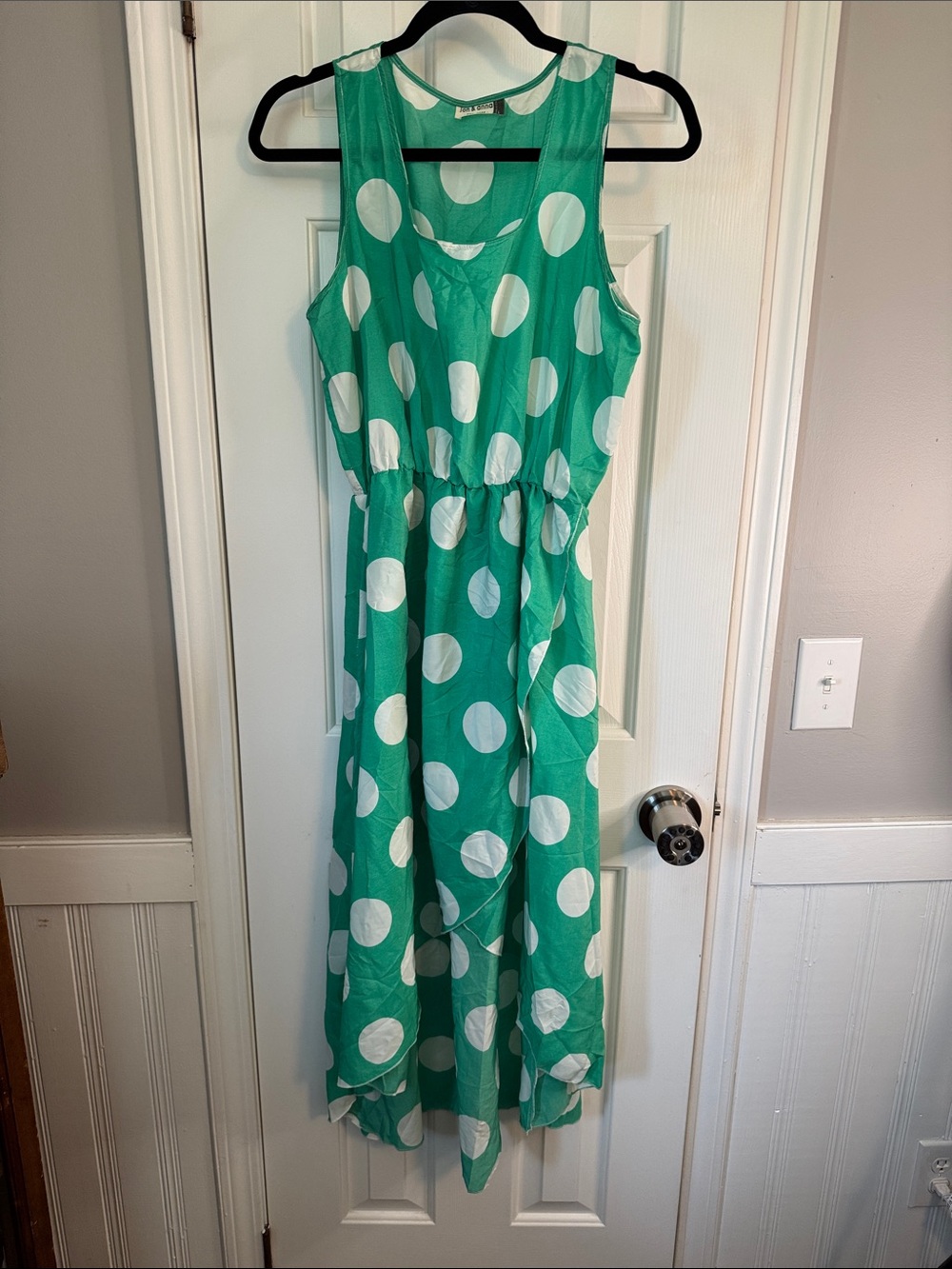 Jon & Anna Green Dress with White Polka Dots